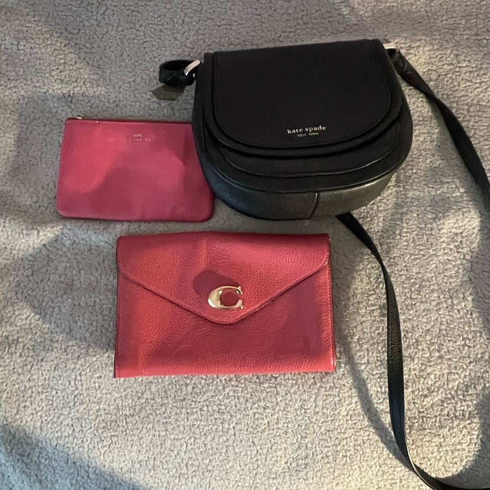 Kate Spade Black Crossbody with Pink and Red Accessories